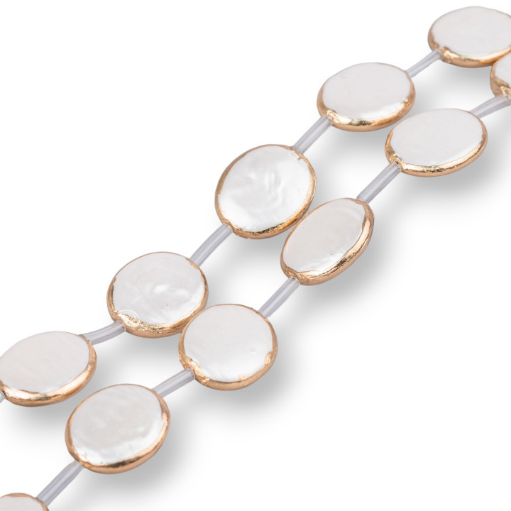 Majorcan Pearl Strand Beads Gold Edged Flat Oval 18x20mm 10pcs White