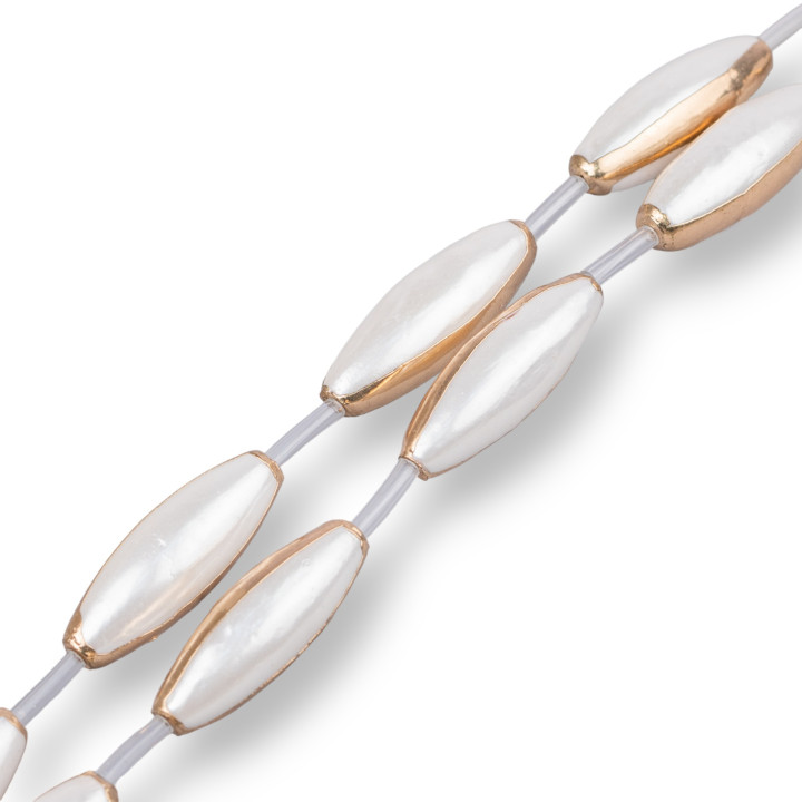 Perline A Filo Di Perle Di Maiorca Bordato Oro Riso 10x30mm 8pz