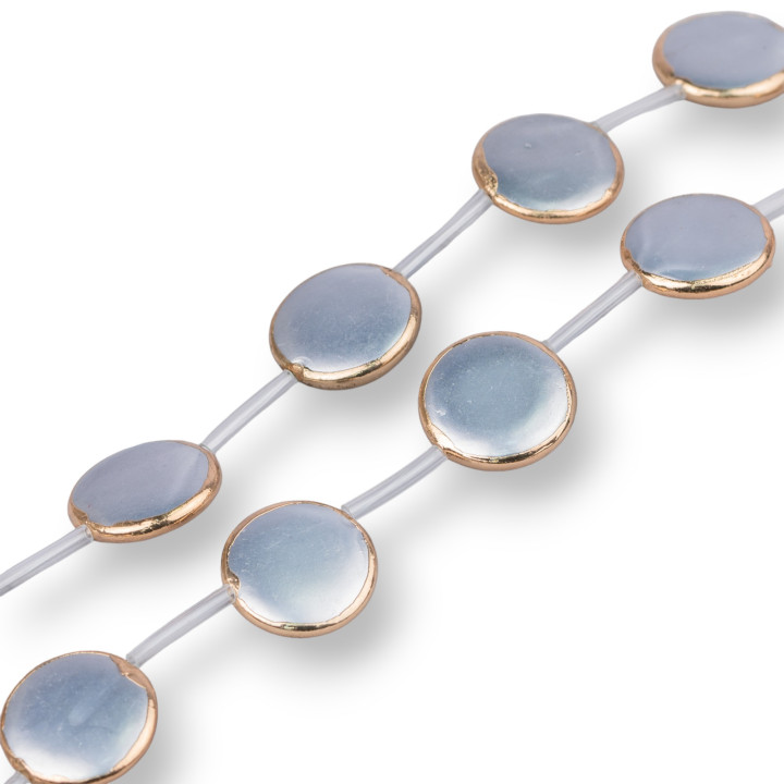 Perlas De Mallorca Trenzadas Borde Dorado Redondo Plano Liso 20mm 9pcs Gris