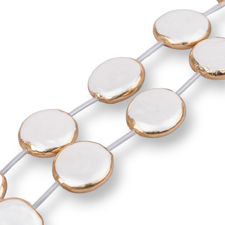 Majorcan Pearl Strand Beads Gold Edged Round Flat Smooth 25mm 8pcs