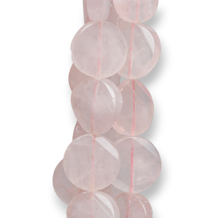 Rose Quartz Round Flat Faceted Twist 20mm Transparent