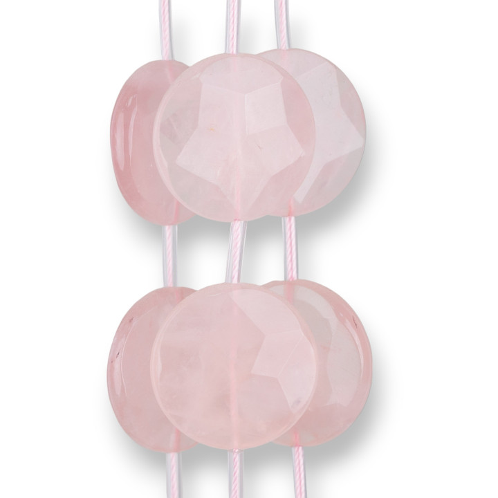 Quarzo Rosa Tondo Piatto Sfaccettato 25mm 12pz Prima Scelta Chiaro