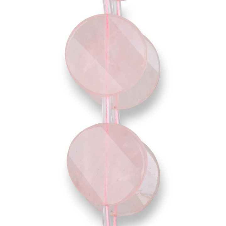 Rose Quartz Στρογγυλό Flat Faceted Twist 30mm 10τμχ Διαφανές