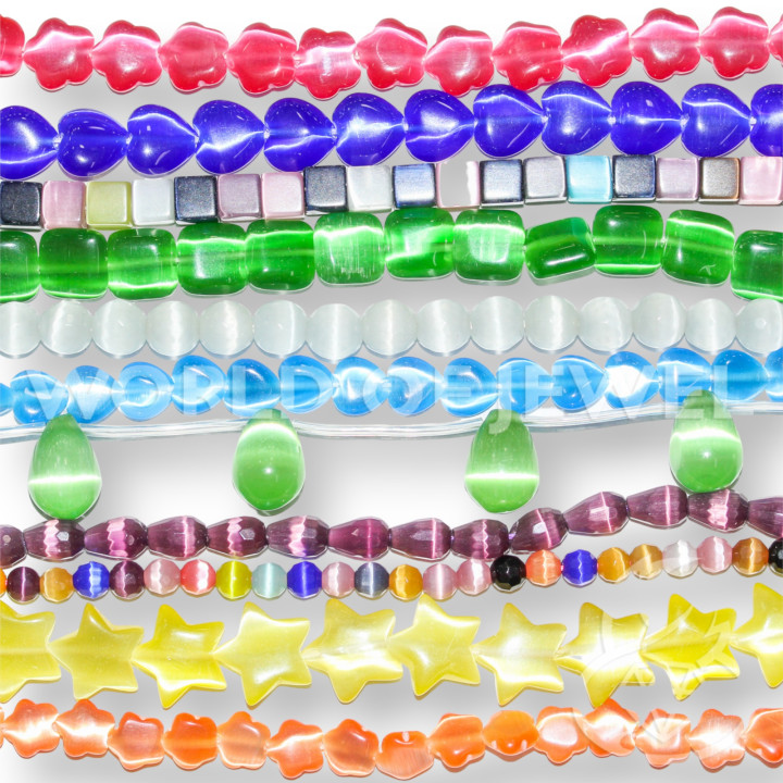 STOCK 10 THREADS Cat's Eyes Mixed and Random Colors and Shapes