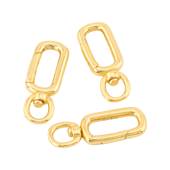 925 Silver Hook Clasp 7.5x20mm 3pcs Gold