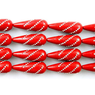 Goutte 2 Trous Avec Strass 15x40mm Pâte De Corail Rouge 10pcs