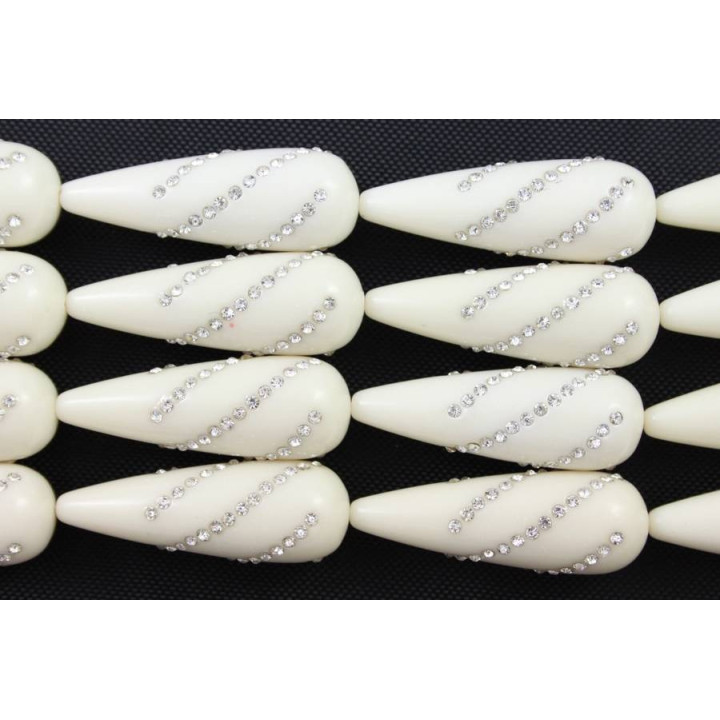 Tropfen 2 Löcher mit Strass 15x40mm Knochenpaste 10St