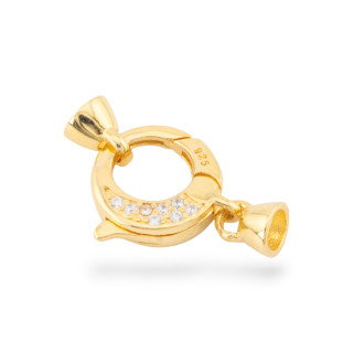 Chiusura A Scatto Di Argento 925 Con Zirconi Con Coppette 2pz Dorato