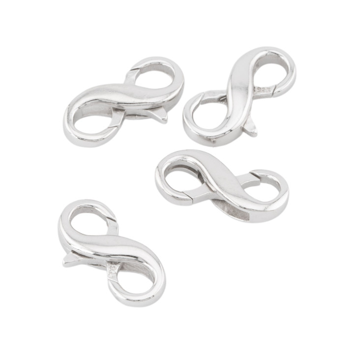 Chiusura Di Argento 925 A Moschettone Infinito Doppia Apertura 8x14mm 4pz Rodiato