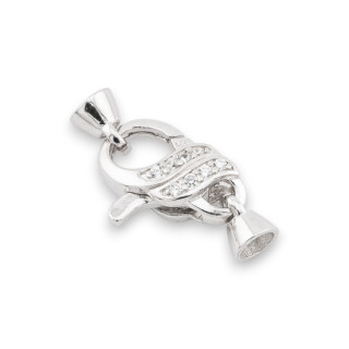 Chiusura Di Argento 925 Moschettone Con Zirconi 12x24mm Coppette Da 5mm