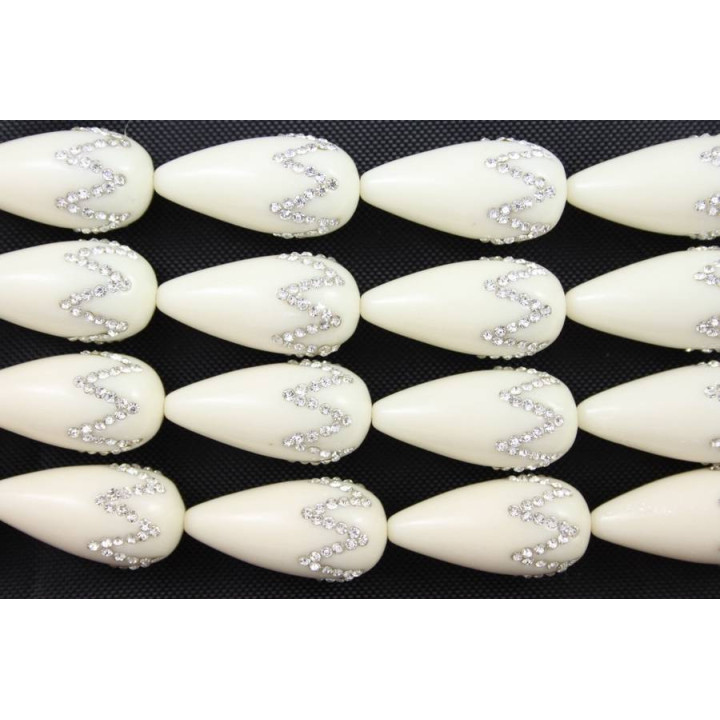 Goutte 2 Trous Avec Strass 16x30mm Pâte D'Os 13pcs