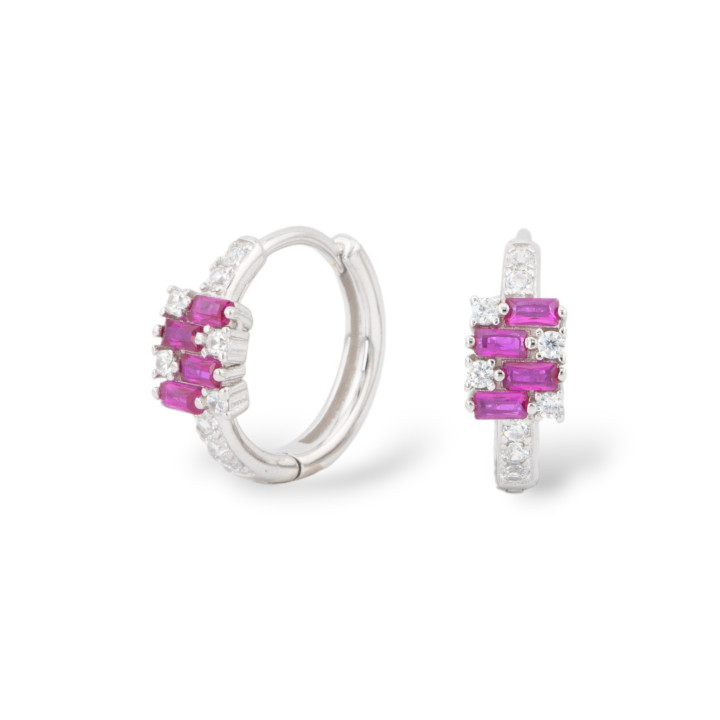 Orecchini Perno Chiuso Di Argento 925 Con Zirconi Micropave' 5,5x16mm 1 Paio Rodiato Rosso Ruby