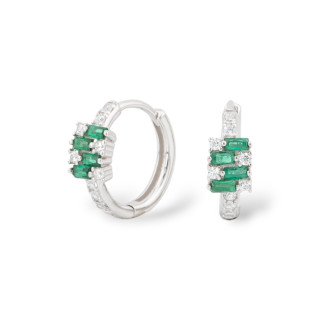 Closed Stud Earrings Of 925 Silver With Micropave' Zircons 5.5x16mm 1 Pair Emerald Green Rhodium Plated