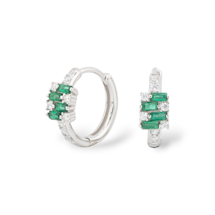 Orecchini Perno Chiuso Di Argento 925 Con Zirconi Micropave' 5,5x16mm 1 Paio Rodiato Verde Smeraldo
