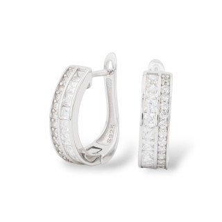 Boucles D'Oreilles Fermées En Argent 925 Avec Micropave' Zircons 5x15.5mm 1 Paire Plaqué Rhodium Blanc