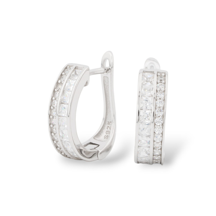 Geschlossene Ohrstecker aus 925er Silber mit Micropave-Zirkonen, 5 x 15,5 mm, 1 Paar, weiß rhodiniert