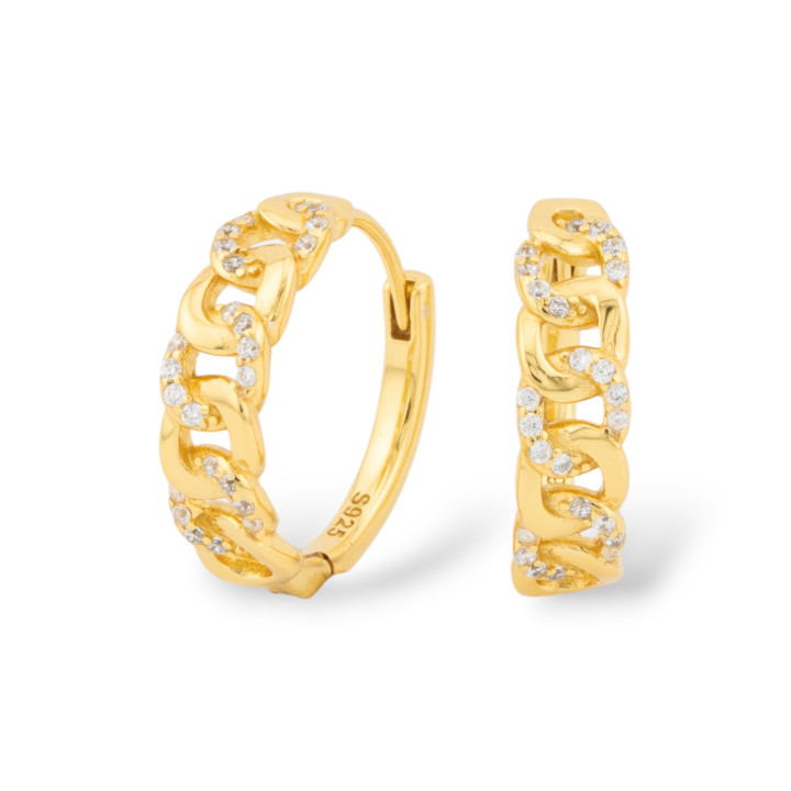 Boucles d'oreilles clous en argent 925 avec créoles zirconisées 5x18mm doré