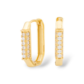 Boucles D'oreilles Clous Argent 925 Avec Zircons 13x19mm 2 Paires Doré