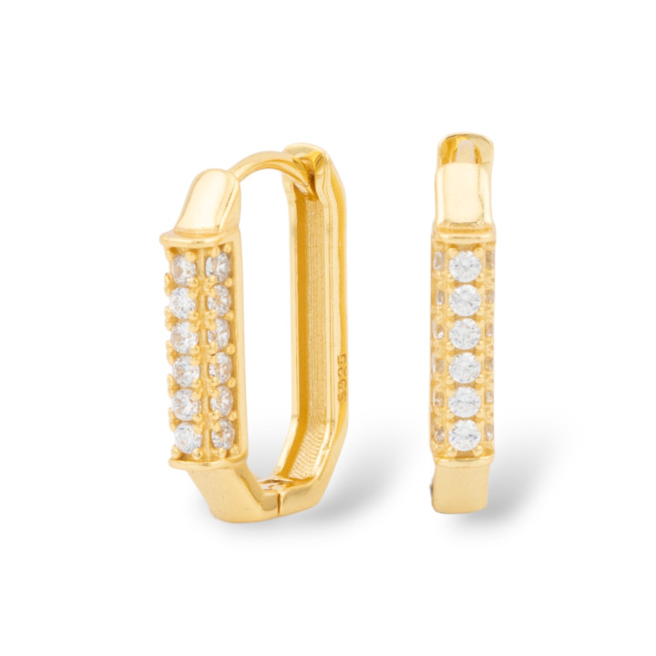 Boucles D'oreilles Clous Argent 925 Avec Zircons 13x19mm 2 Paires Doré