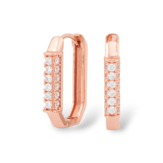 Boucles D'oreilles Puces Argent 925 Avec Zircons 13x19mm 2 Paires Or Rose