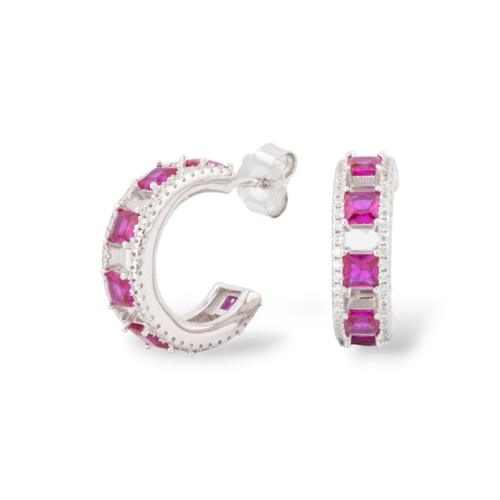 Boucles d'Oreilles Puces Argent 925 Avec Zircons Micropavés 5.5x18mm 1 Paire Rouge Rubis Plaqué Rhodium