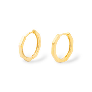 Boucles d'Oreilles Clous Octogonales Argent 925 15x2mm 3 Paires Doré