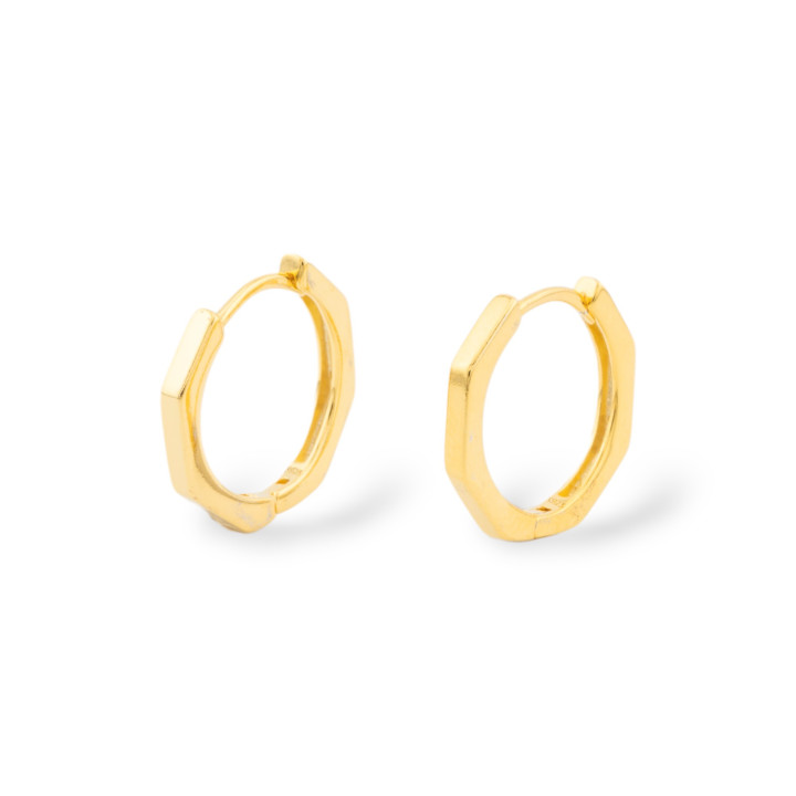 Boucles d'Oreilles Clous Octogonales Argent 925 15x2mm 3 Paires Doré