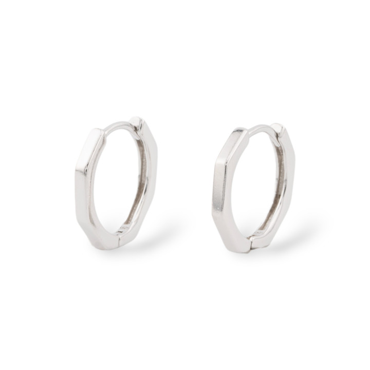 925 Silver Octagon Stud Earrings 15x2mm 3 Pairs Rhodium Plated