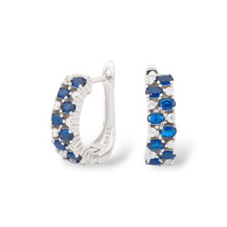 Closed Stud Earrings Of 925 Silver With Micropave' Zircons 5x15.5mm 1 Pair Rhodium-plated Sapphire Blue