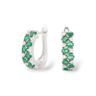 Pendientes Cerrados De Plata 925 Con Micropavé De Circonitas 5x15.5mm 1 Par Verde Esmeralda Rodiado