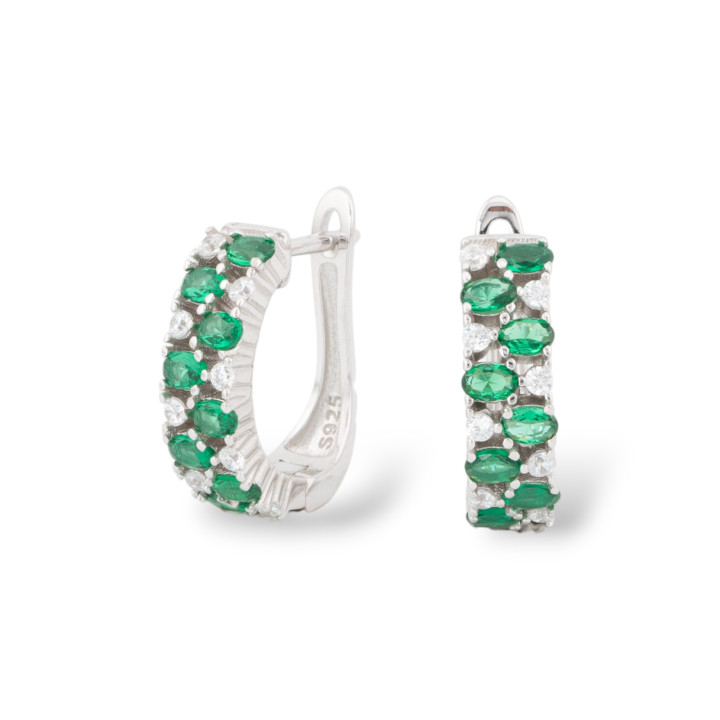 Orecchini Perno Chiuso Di Argento 925 Con Zirconi Micropave' 5x15,5mm 1 Paio Rodiato Verde Smeraldo