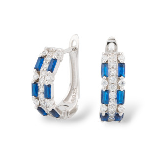 Orecchini Perno Chiuso Di Argento 925 Con Zirconi Micropave' 5x16mm 1 Paio Rodiato Blu Zaffiro