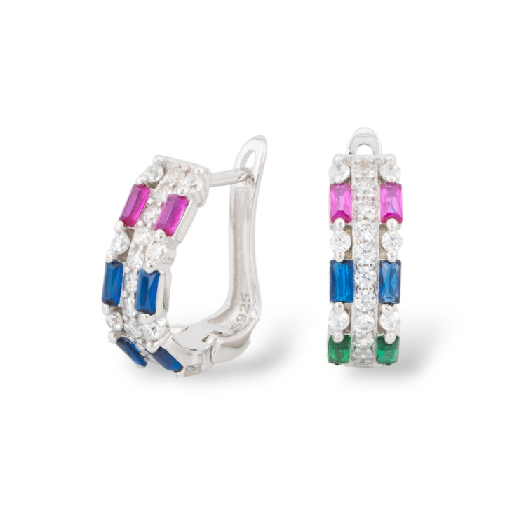 Orecchini Perno Chiuso Di Argento 925 Con Zirconi Micropave' 5x16mm 1 Paio Rodiato Multicolor