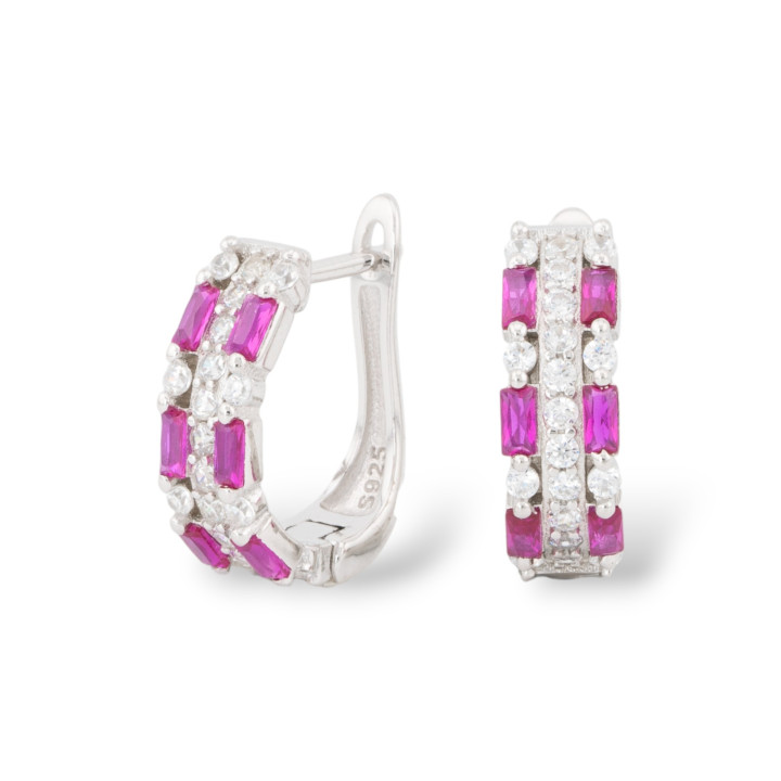 Pendientes Cerrados De Plata 925 Con Micropavé De Circonitas 5x16mm 1 Par Rubí Rojo Rodiado