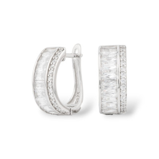 Geschlossene Ohrstecker aus 925er Silber mit Micropave-Zirkonen, 6,5 x 15,5 mm, 1 Paar, weiß rhodiniert