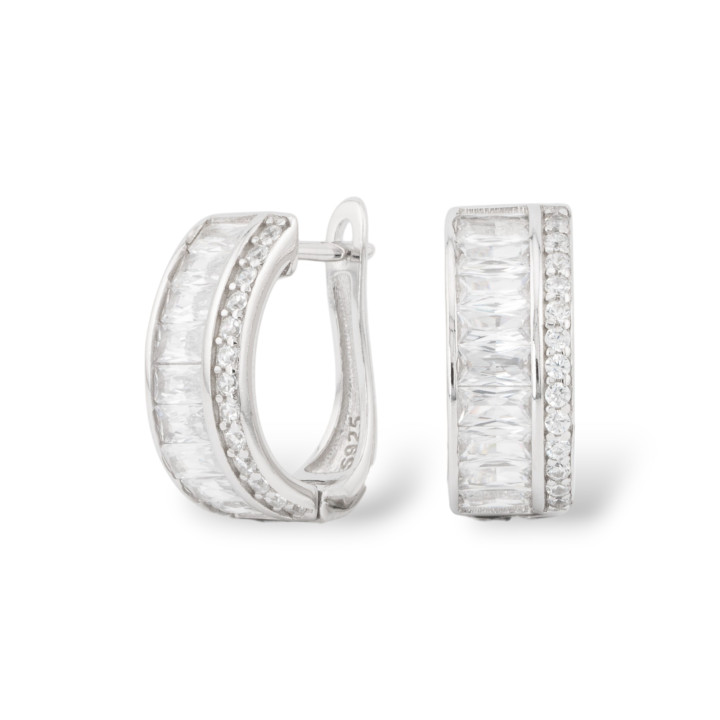 Geschlossene Ohrstecker aus 925er Silber mit Micropave-Zirkonen, 6,5 x 15,5 mm, 1 Paar, weiß rhodiniert