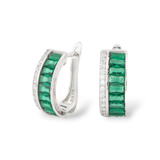 Boucles D'Oreilles Fermées En Argent 925 Avec Micropave' Zircons 6.5x15.5mm 1 Paire Vert Émeraude Plaqué Rhodium