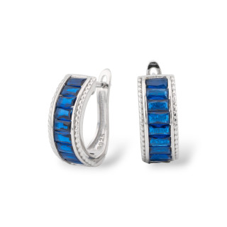 Geschlossene Ohrstecker aus 925er Silber mit Micropave-Zirkonen, 6,5 x 16 mm, 1 Paar rhodinierter blauer Saphir