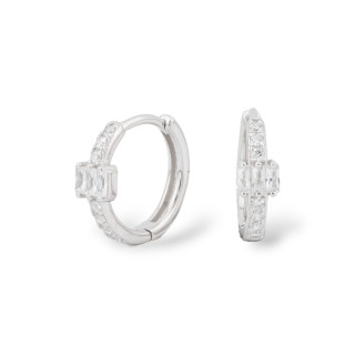 Geschlossene Ohrstecker aus 925er Silber mit Micropave-Zirkonen, 6 x 16 mm, 1 Paar, weiß rhodiniert