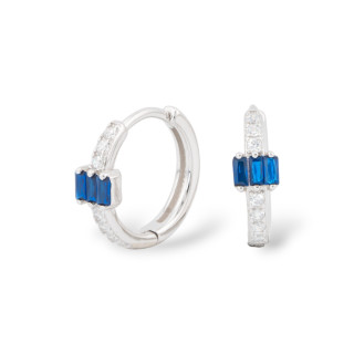 Closed Stud Earrings Of 925 Silver With Micropave' Zircons 6x16mm 1 Pair Rhodium-plated Sapphire Blue