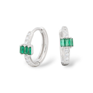 Pendientes Cerrados De Plata 925 Con Micropavé De Circonitas 6x16mm 1 Par Verde Esmeralda Rodiado
