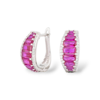 Orecchini Perno Chiuso Di Argento 925 Con Zirconi Micropave' 8x16,5mm 1 Paio Rodiato Rosso Ruby