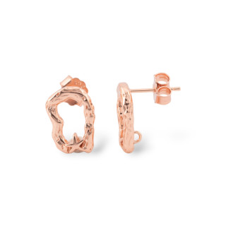 Base Per Orecchini A Perno Di Argento 925 Fantasia 10x14mm 2 Coppie Oro Rosa