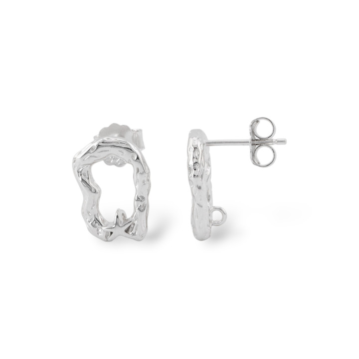 Basi Per Orecchini A Perno Di Argento 925 Fantasia 10x14mm 2 Coppie Rodiato