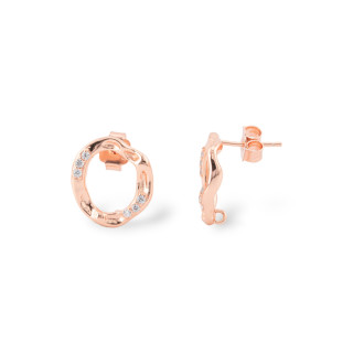 Basi Per Orecchini A Perno Di Argento 925 Fantasia Con Zirconi 14x15,5mm 2 Coppie Oro Rosa