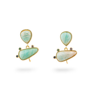 Base Per Orecchini Di Bronzo A Perno Con Pietre Dure E Punti Luce 18x23mm 3 Paia Dorato Amazzonite