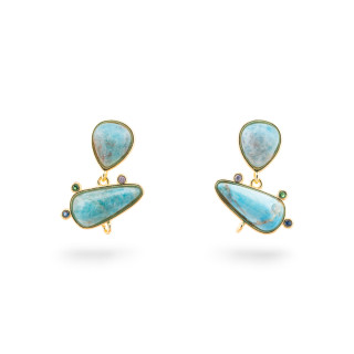 Basi Per Orecchini Di Bronzo A Perno Con Pietre Dure E Punti Luce 18x23mm 3 Paia Dorato Apatite