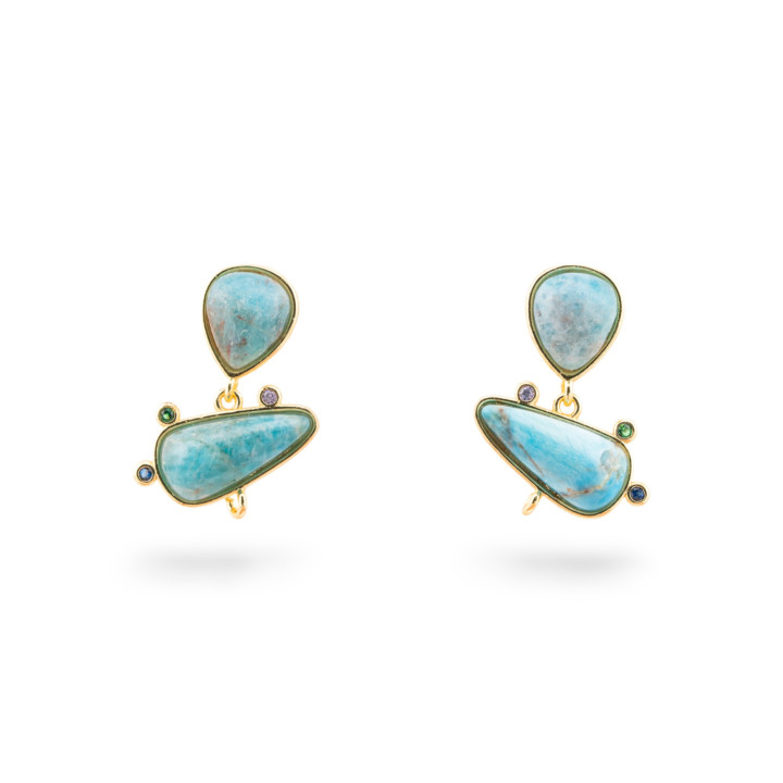 Basi Per Orecchini Di Bronzo A Perno Con Pietre Dure E Punti Luce 18x23mm 3 Paia Dorato Apatite