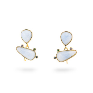 Base Per Orecchini Di Bronzo A Perno Con Pietre Dure E Punti Luce 18x23mm 3 Paia Dorato Giada Celeste