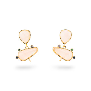 Basi Per Orecchini Di Bronzo A Perno Con Pietre Dure E Punti Luce 18x23mm 3 Paia Dorato Rosa